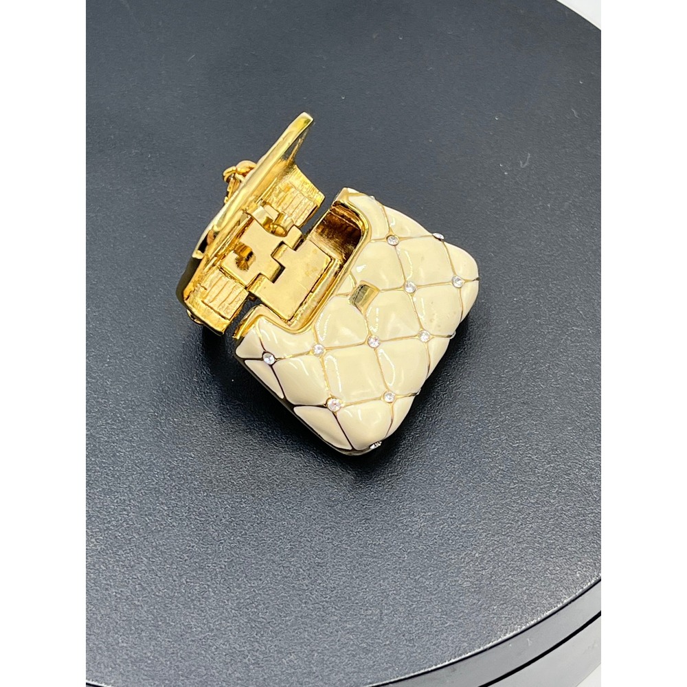 St. John Vintage Handbag Cream Enamel Crystal Rhinestones
Gold Bag Opens Brooch - Picture 3 of 12